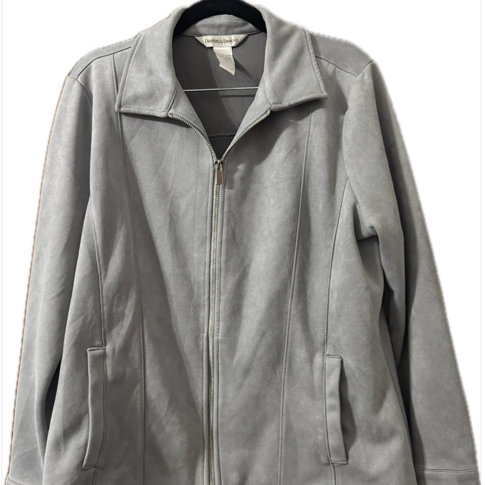 Light Gray Faux Suede Zip-Front Jacket